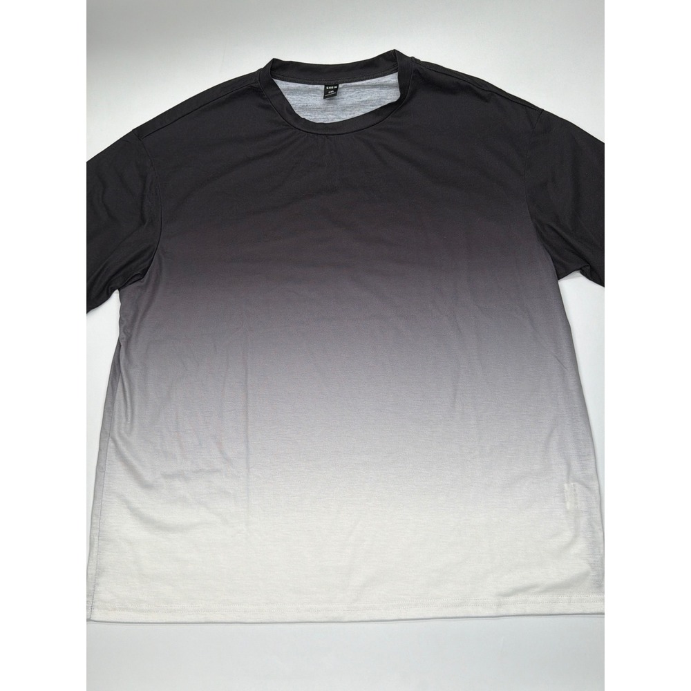 SHEIN Mens 1XL Black White‎ Ombre Gradient Short Sleeve Crewneck T-Shirt